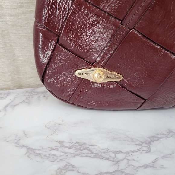 Elliot Lucca Hobo Shoulder Bag Pascale  Burgundy Patent Woven Leather Braid - Picture 13 of 16